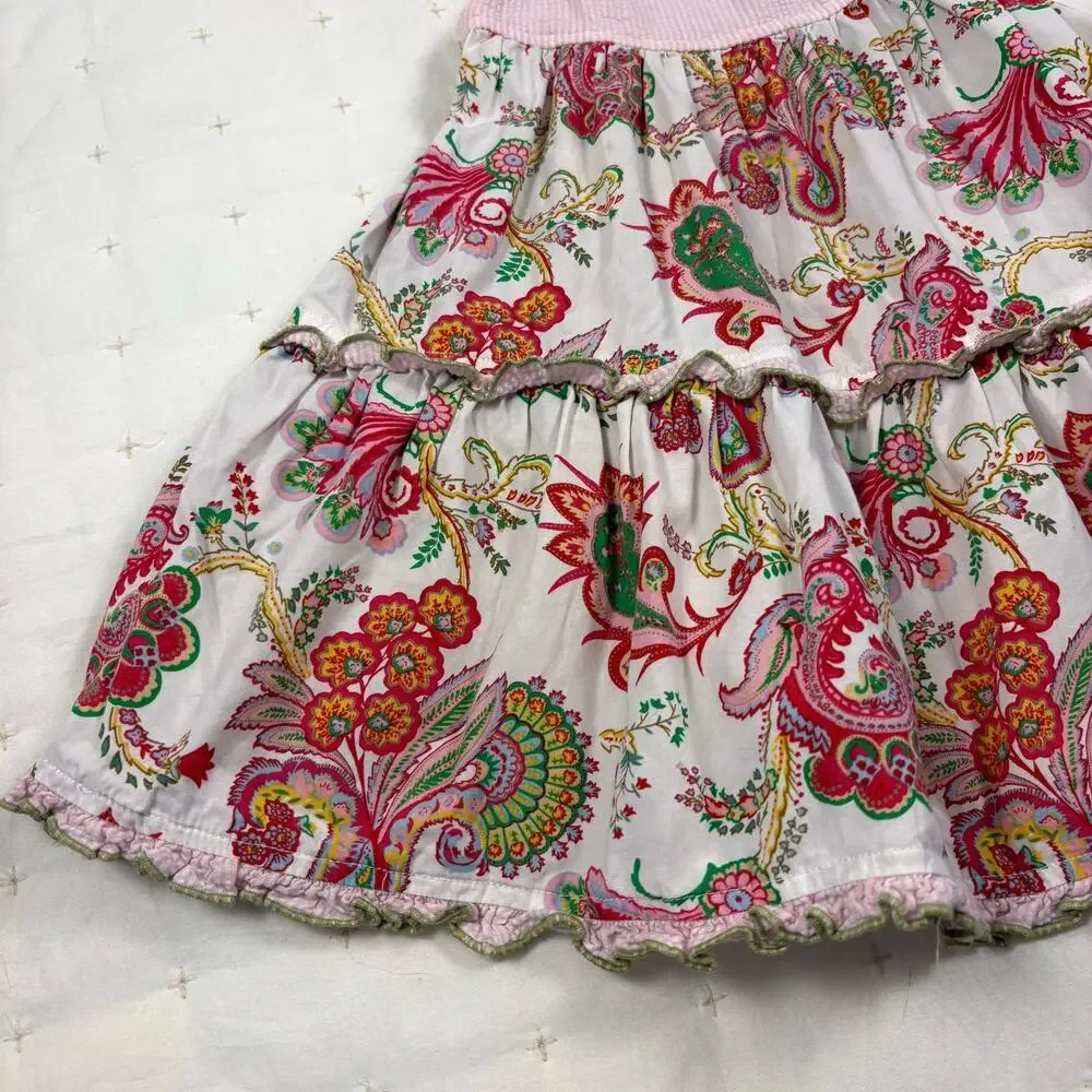 Icky Baby Seersucker Sun Dress Girls 24M Pink Floral Paisley Boho Cottage Summer